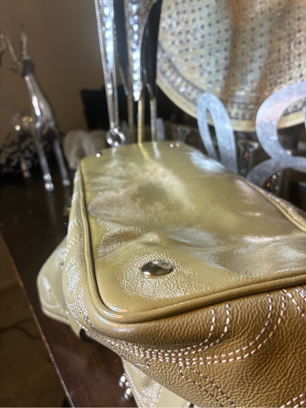 Coach Kiss-lock Patent Leather Tote, khaki Green - Picture 10 of 16